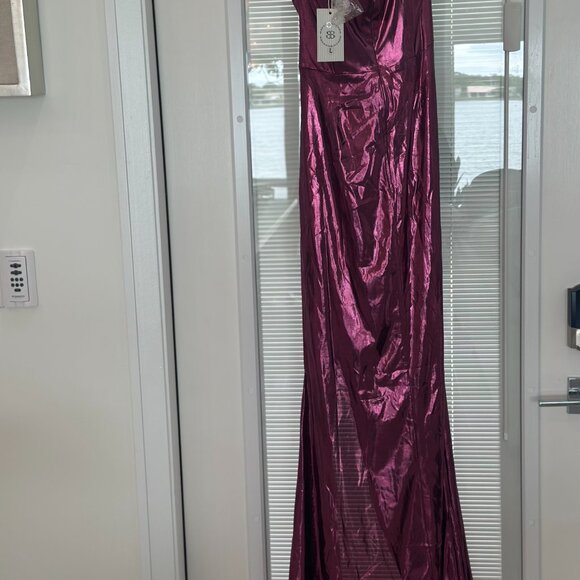 NWT Bella Barnett Bright Pink Metallic Gown Size Large Glam Evening Formal Dress - Picture 4 of 8